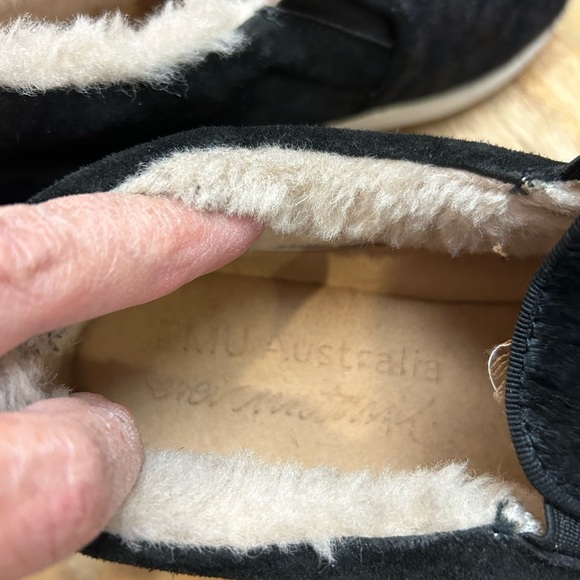 EMU Australia Black Shipskin Fur-Lined Slip-On Shoes - Picture 6 of 7